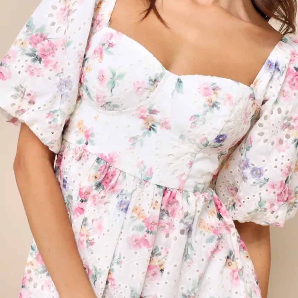 Lulu's Floral White Dress